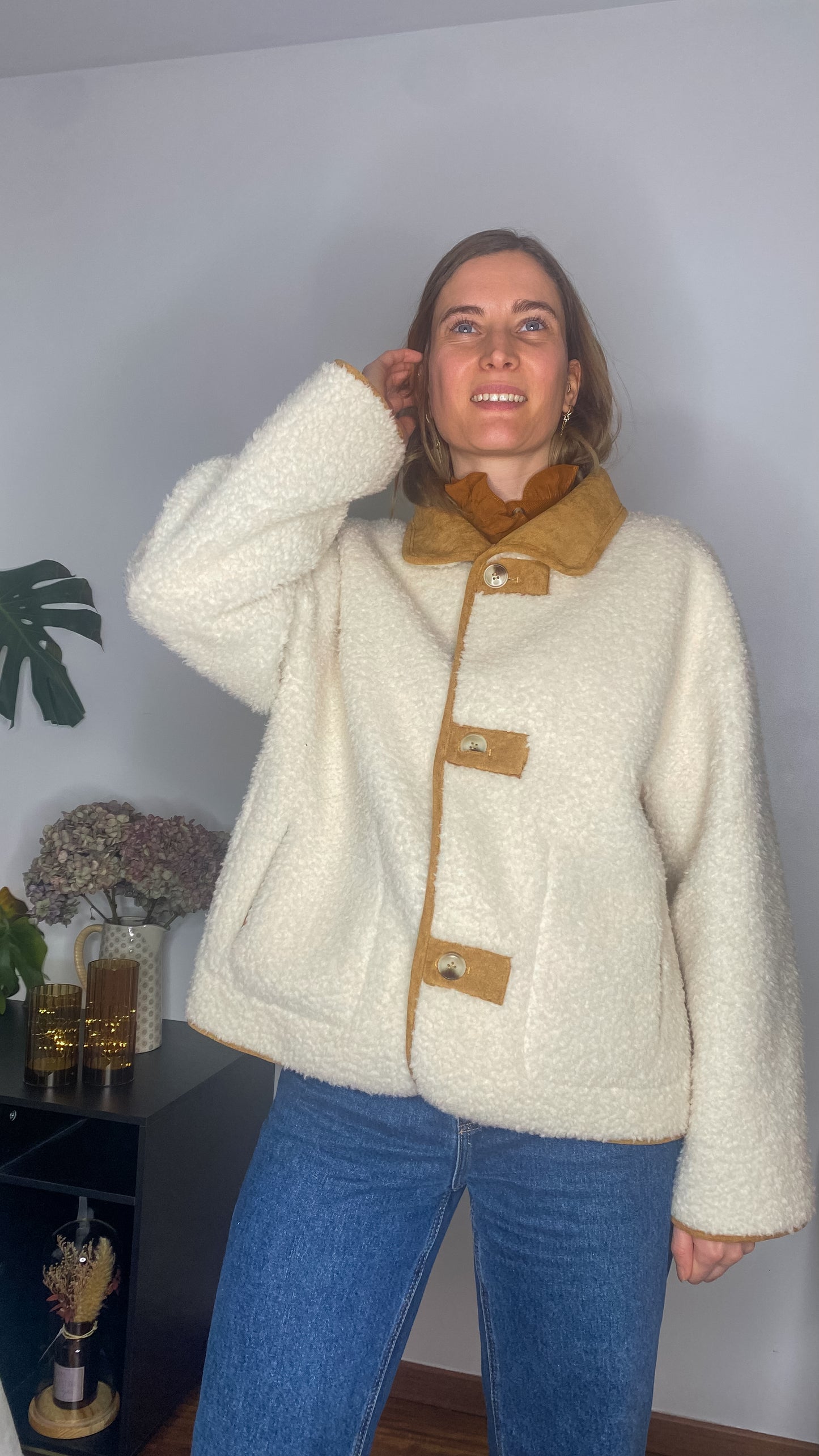 Manteau réversible camel et moumoute