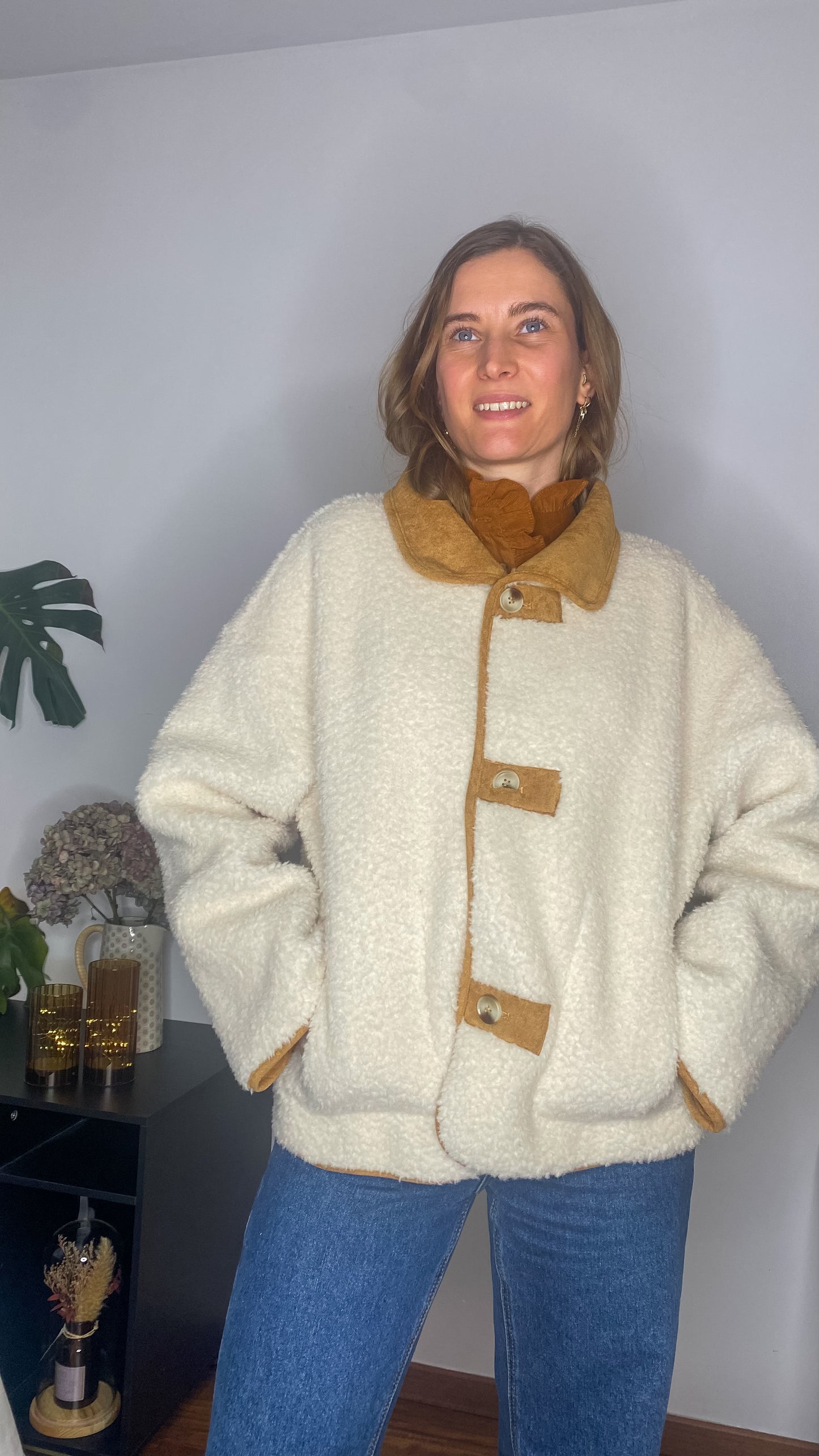 Manteau réversible camel et moumoute