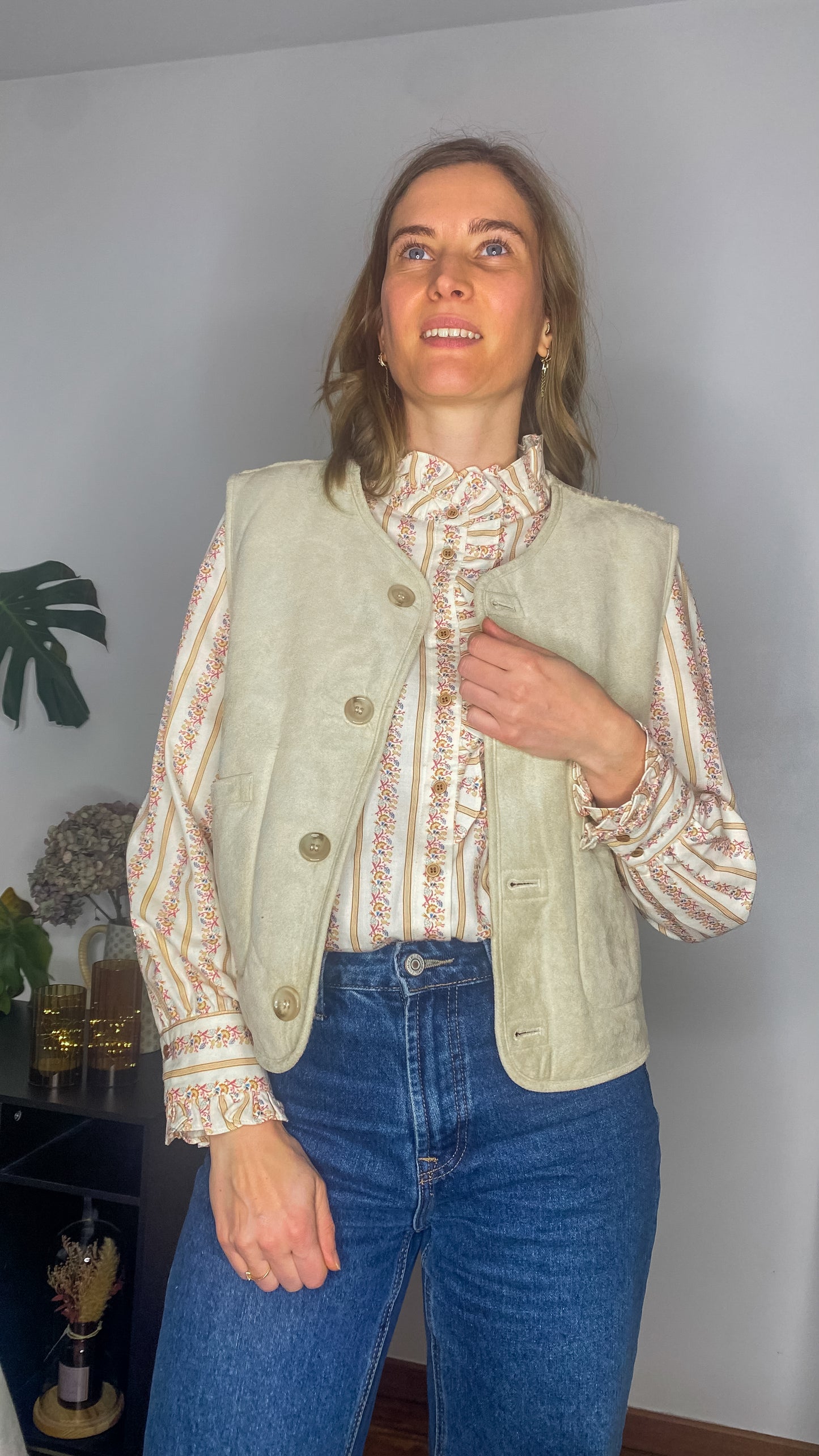 Veste Evie beige sans manches réversible