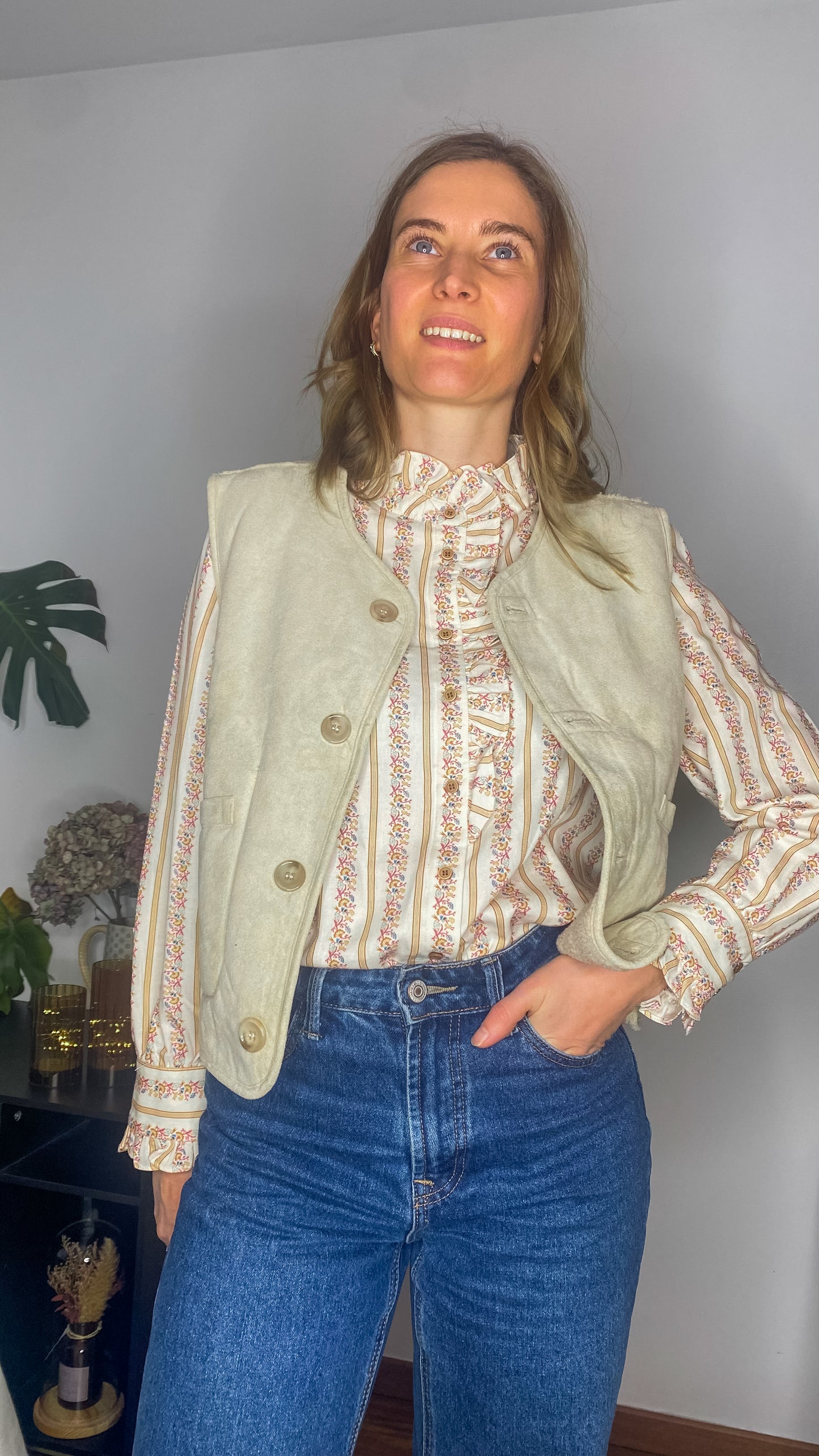 Veste Evie beige sans manches réversible