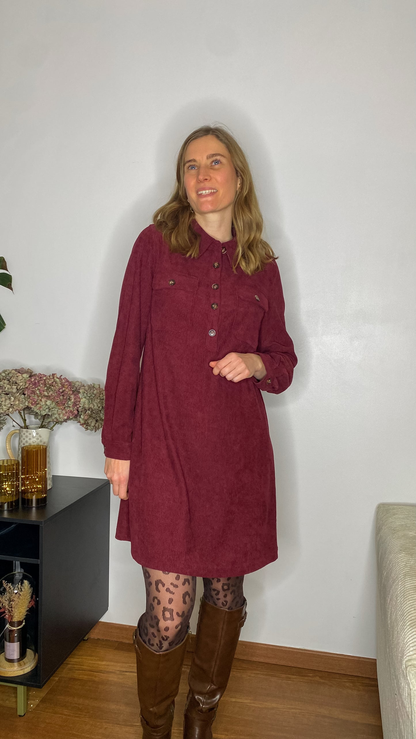 Robe Jackie velours côtelé bordeaux