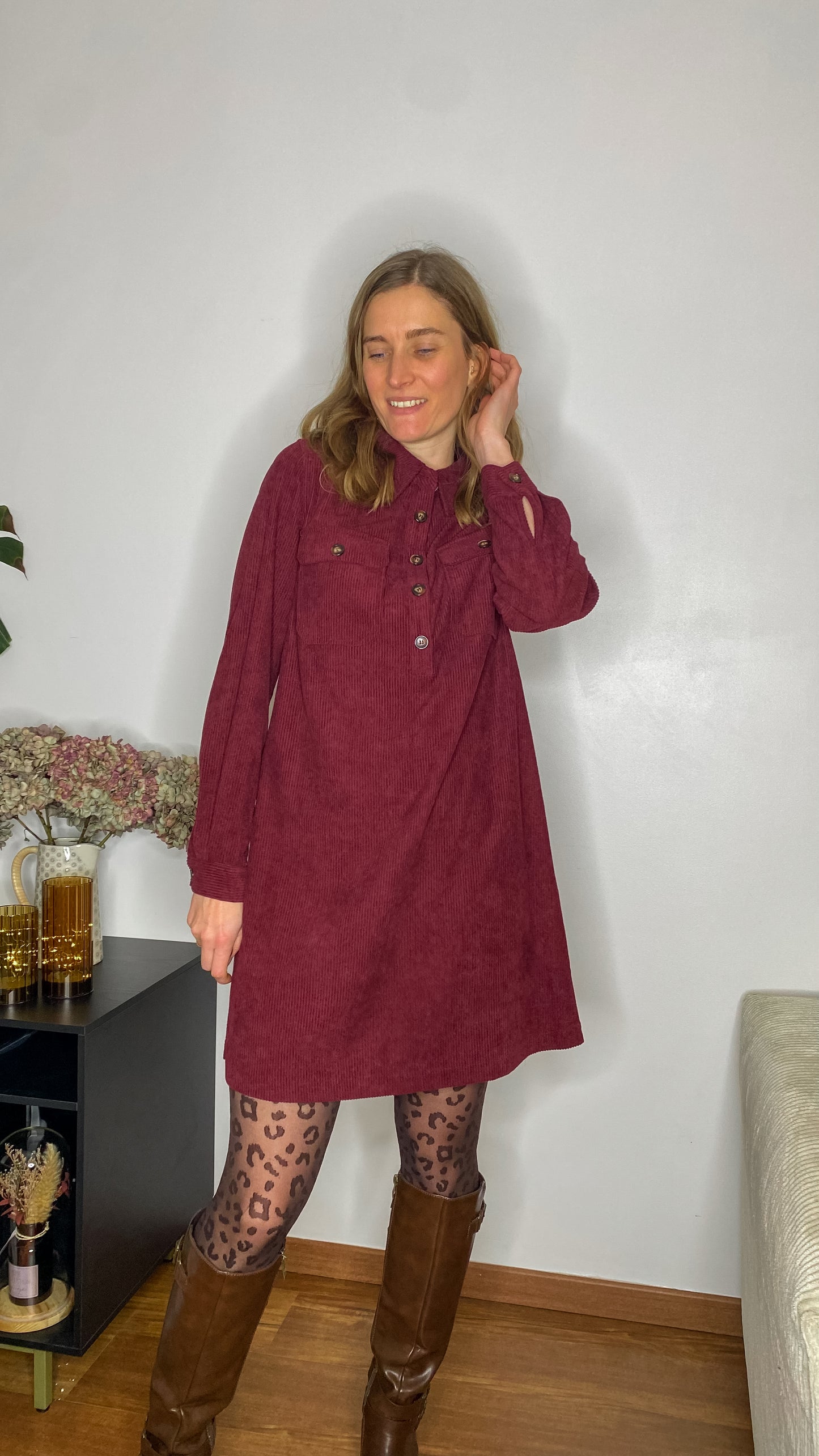 Robe Jackie velours côtelé bordeaux