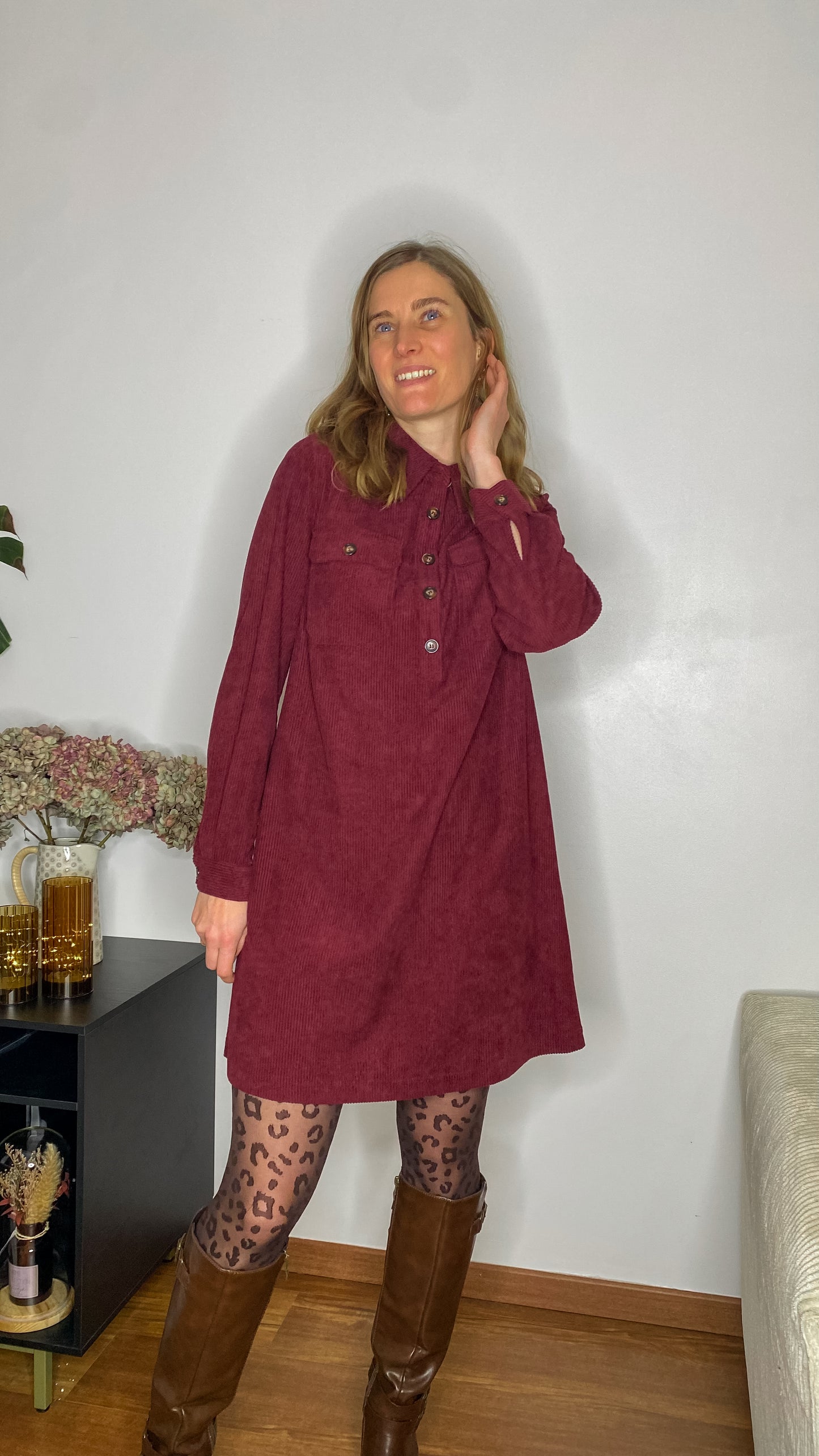 Robe Jackie velours côtelé bordeaux