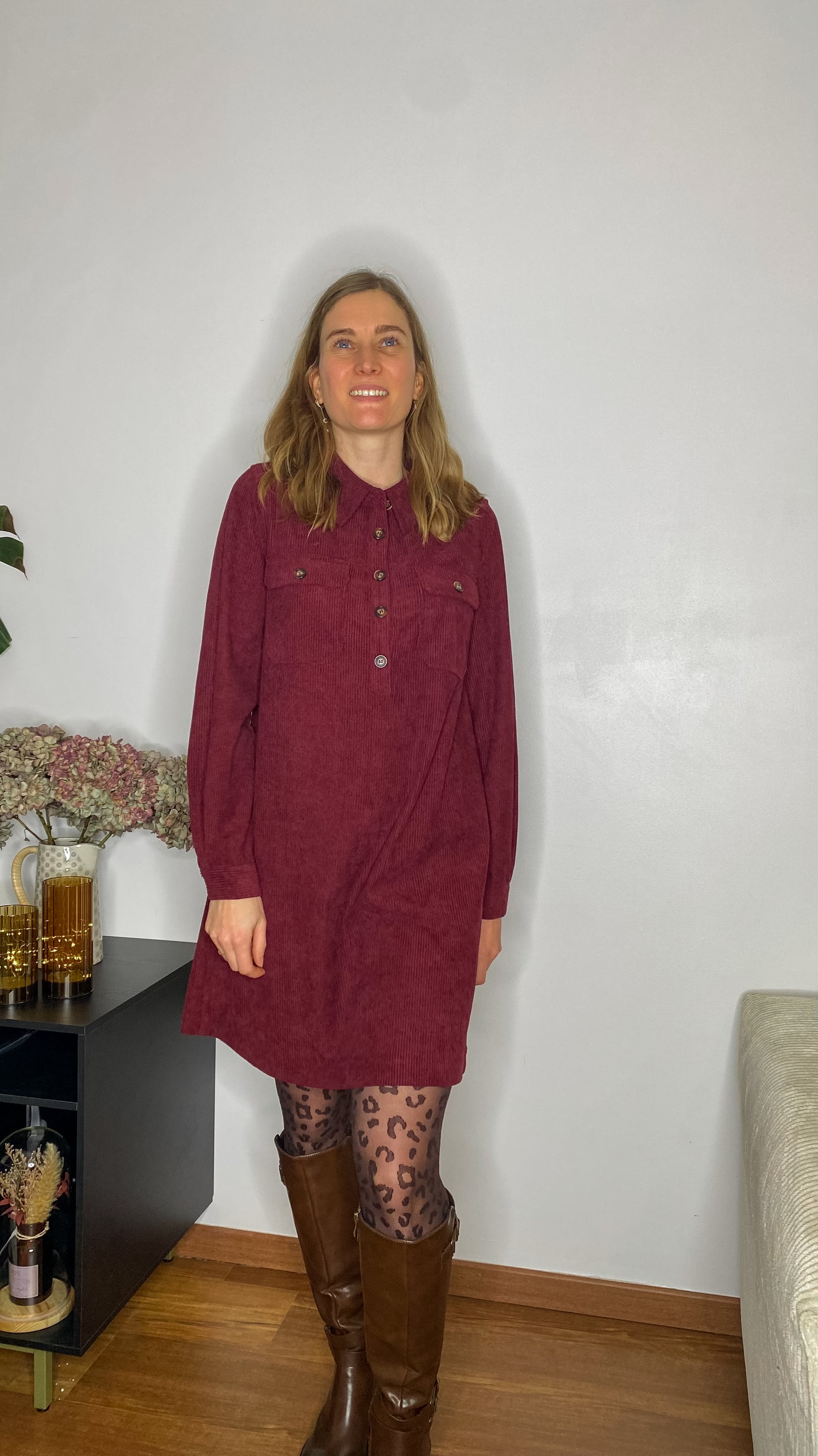 Robe Jackie velours côtelé bordeaux