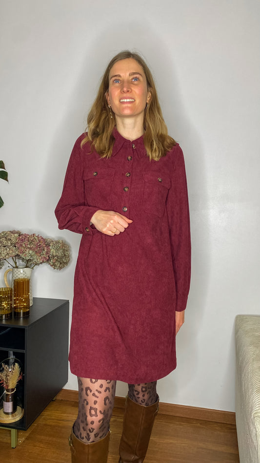 Robe Jackie velours côtelé bordeaux