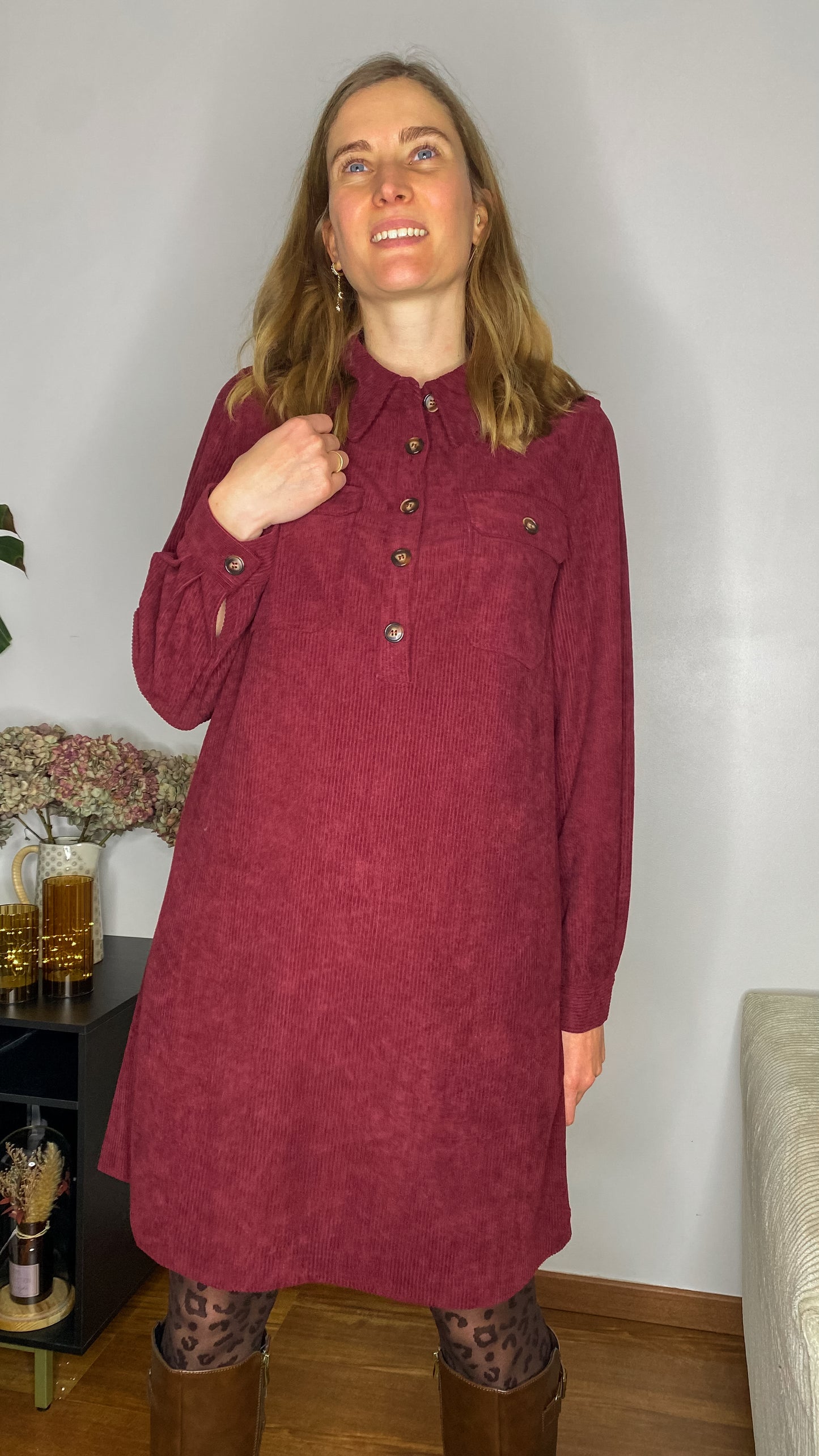 Robe Jackie velours côtelé bordeaux