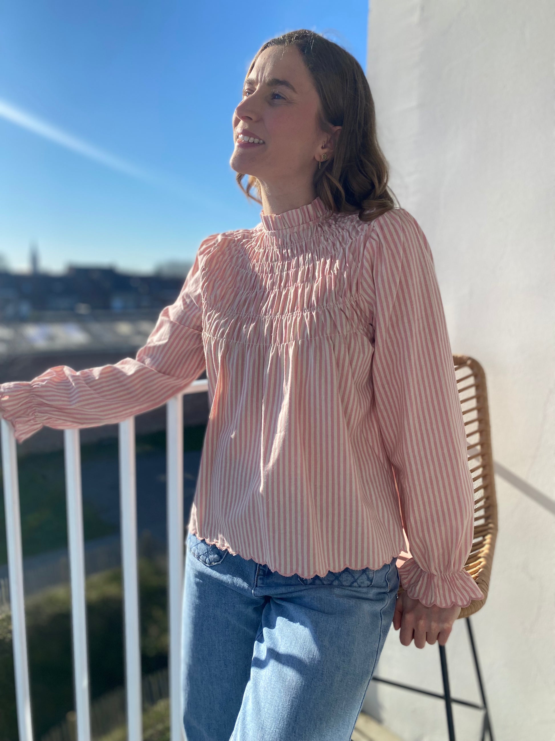 Blouse Annette rose rayée - Margothe