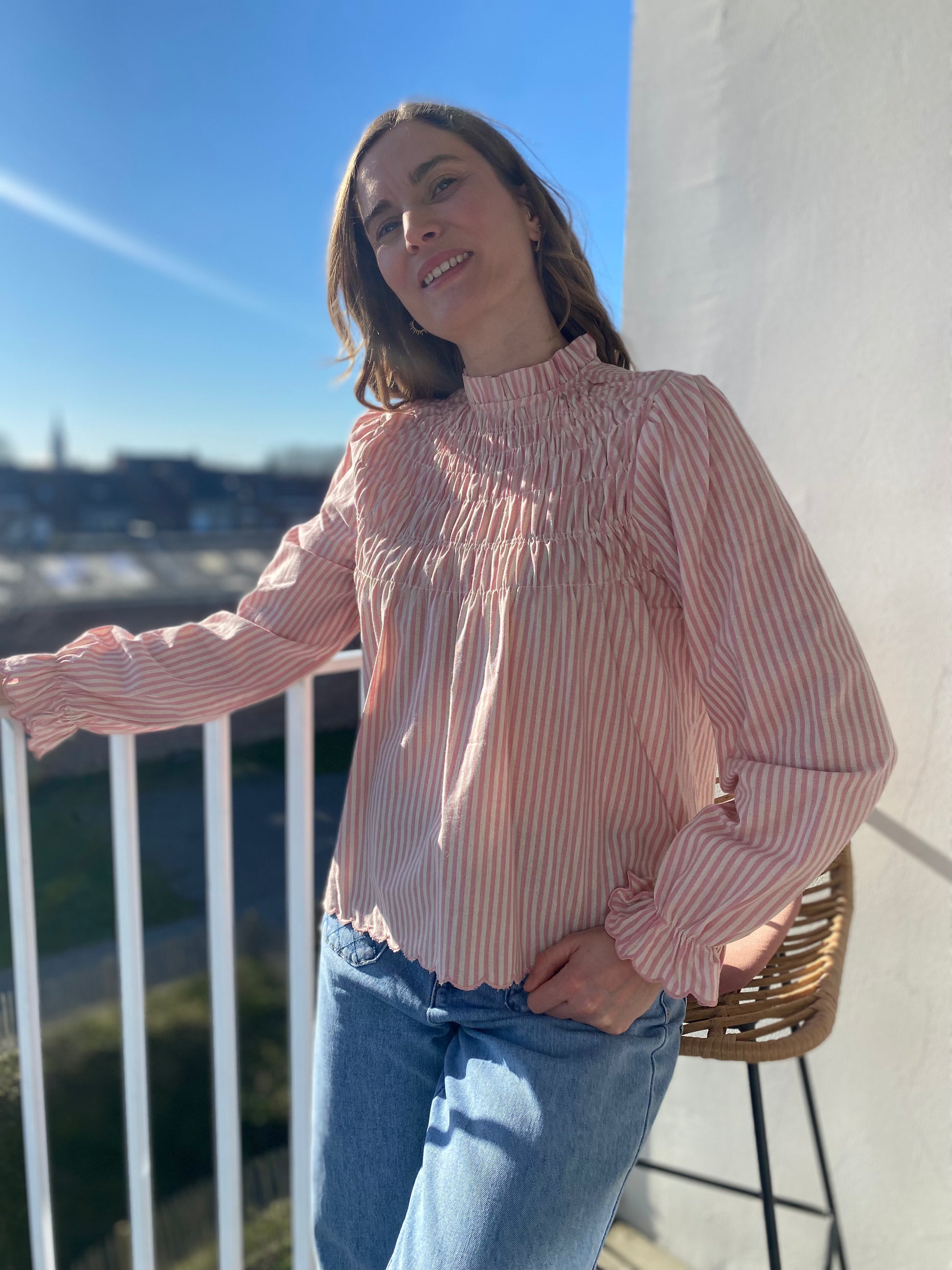 Blouse Annette rose rayée - Margothe