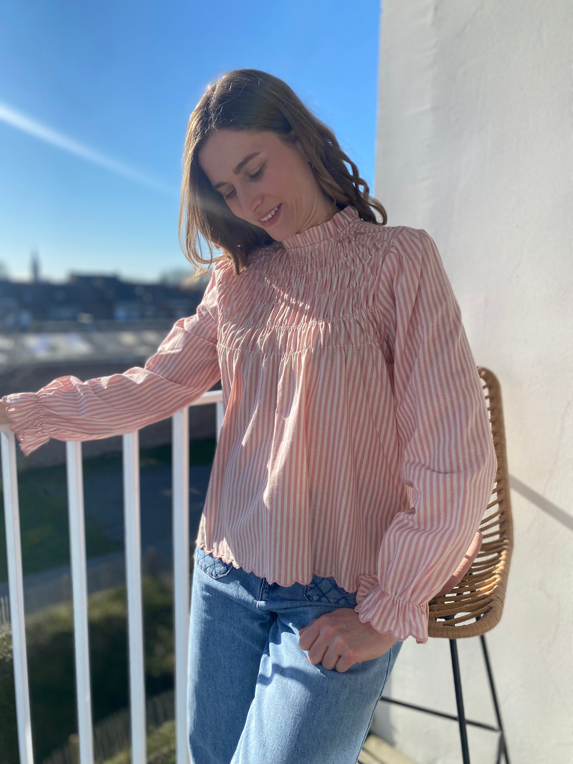 Blouse Annette rose rayée - Margothe