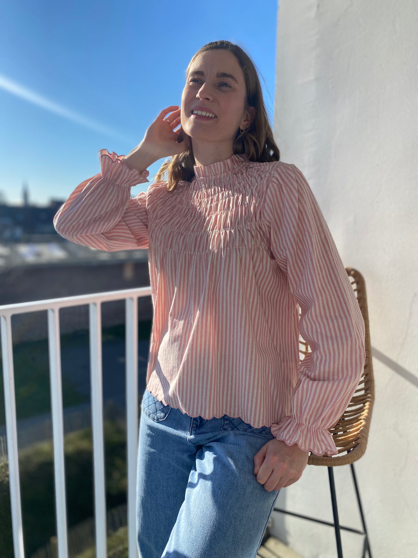Blouse Annette rose rayée - Margothe