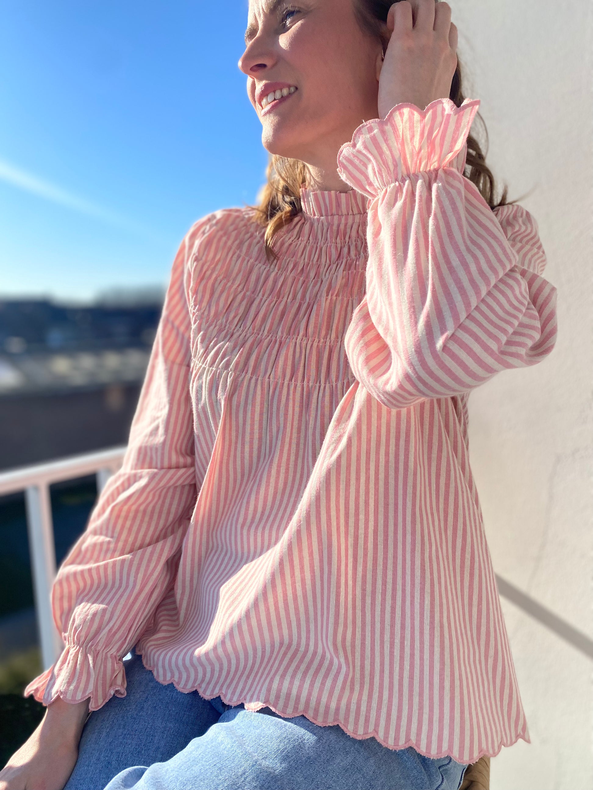 Blouse Annette rose rayée - Margothe