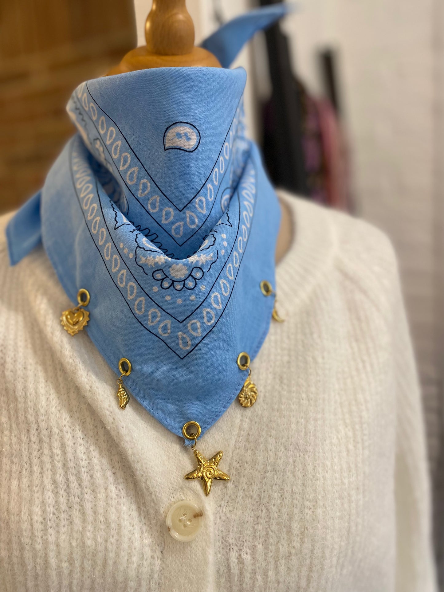 Foulard Bandana bijoux bleu ciel