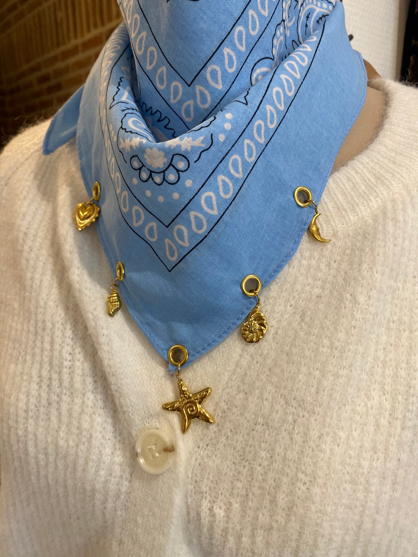 Foulard Bandana bijoux bleu ciel