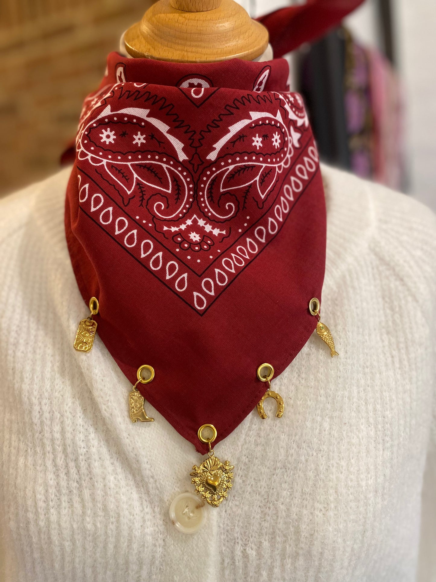 Foulard Bandana bijoux bordeaux