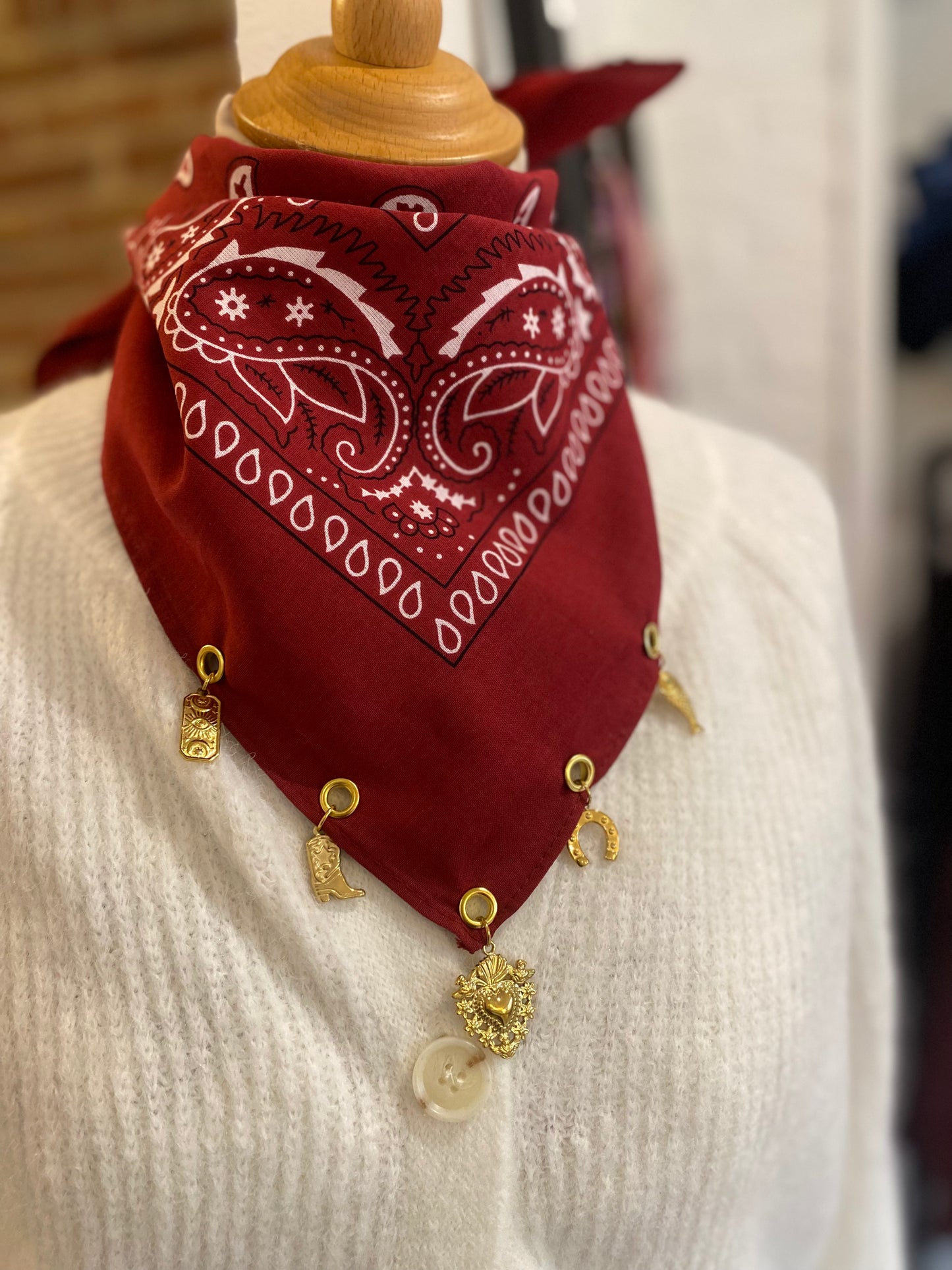Foulard Bandana bijoux bordeaux