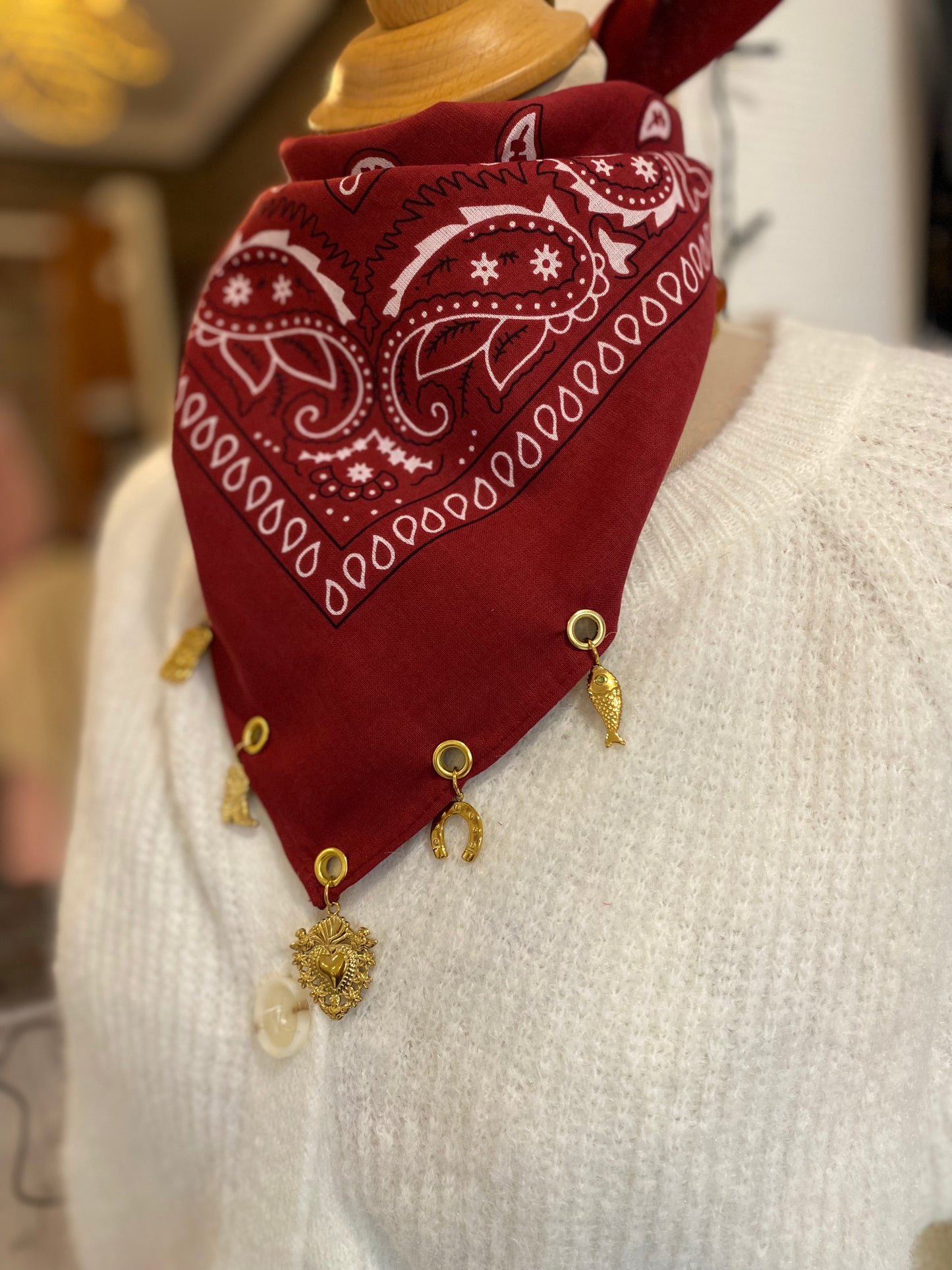 Foulard Bandana bijoux bordeaux