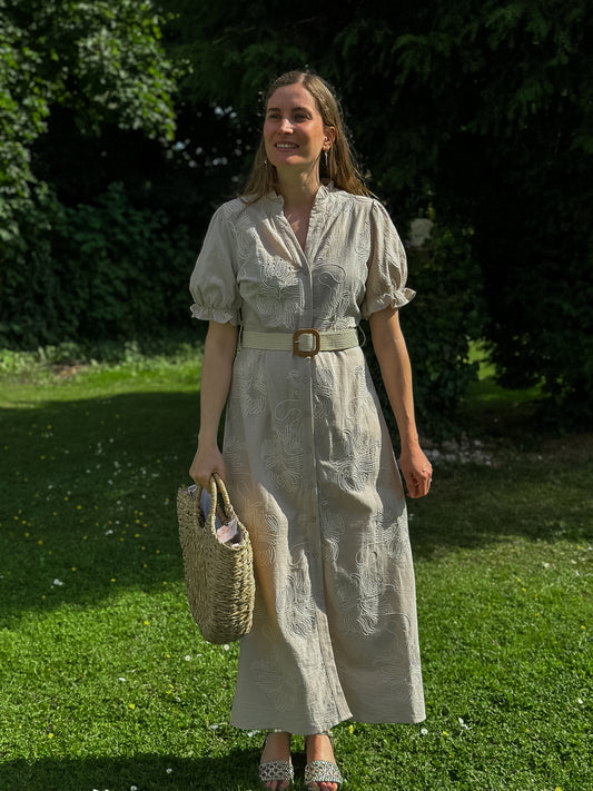 Robe Alba beige broderie + ceinture