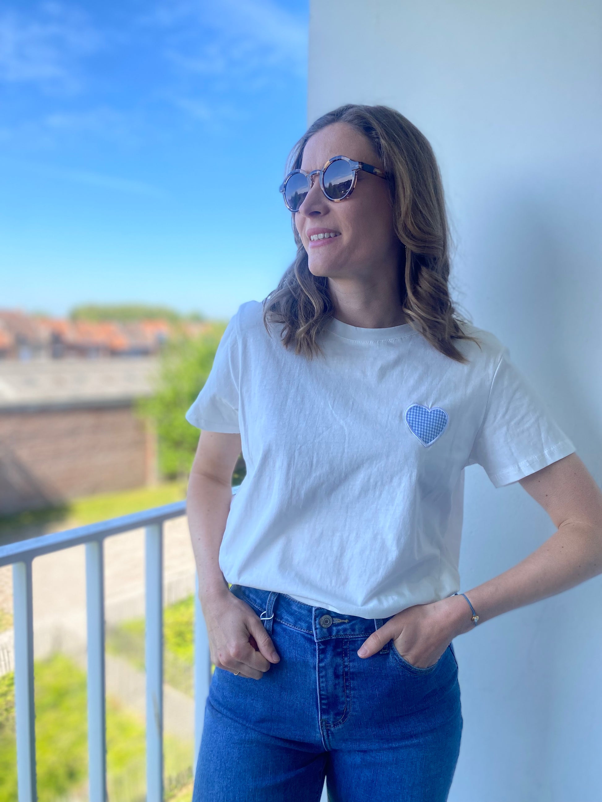 Tshirt Léo blanc coeur vichy - Margothe