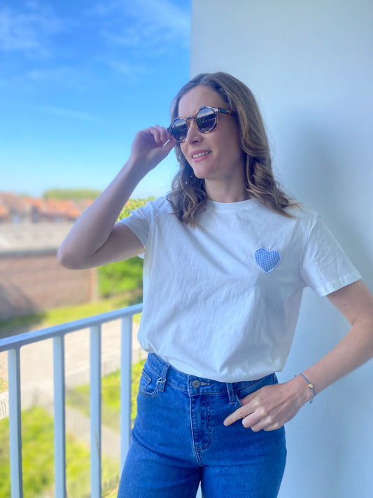 Tshirt Léo blanc coeur vichy