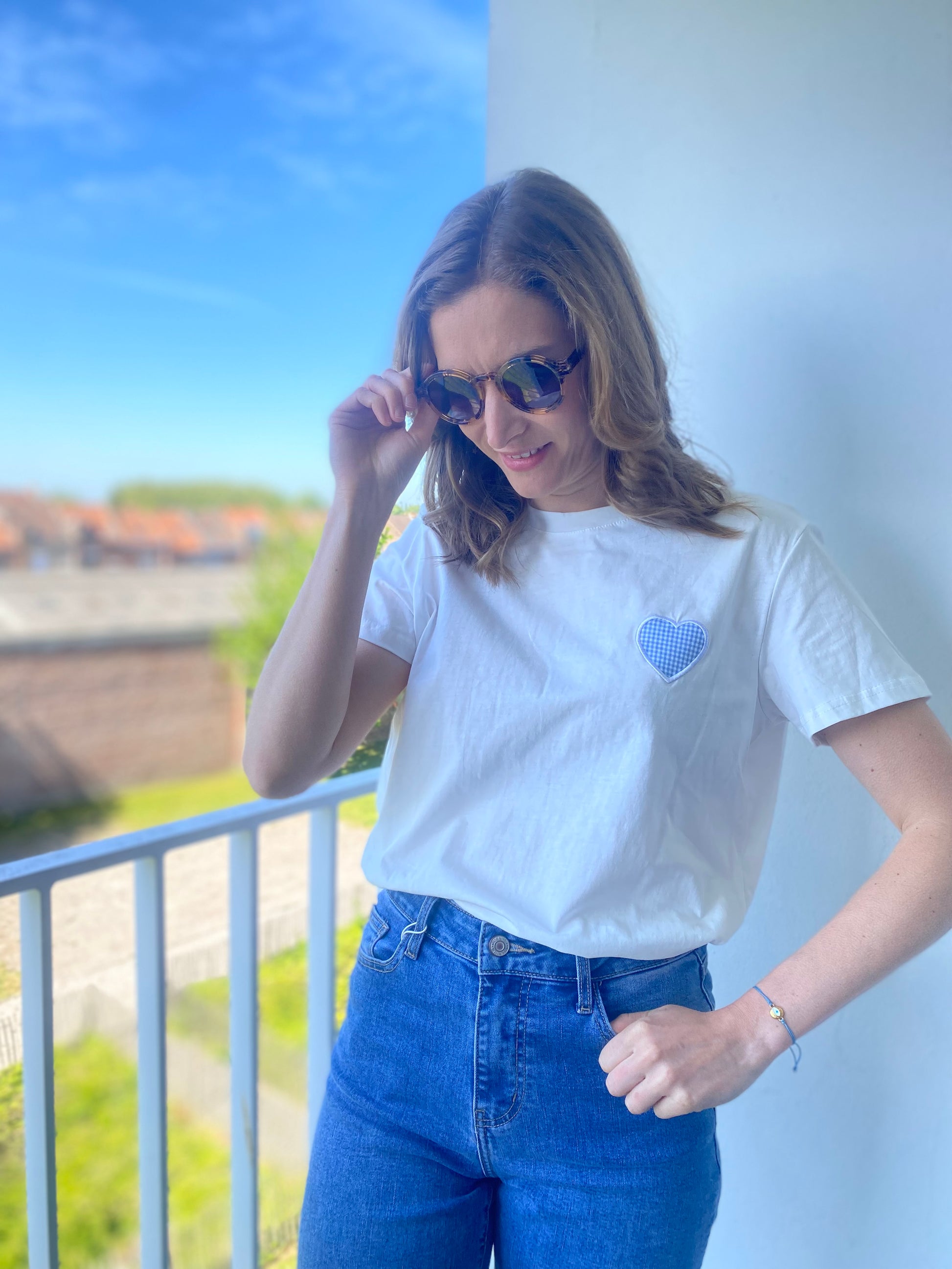 Tshirt Léo blanc coeur vichy - Margothe