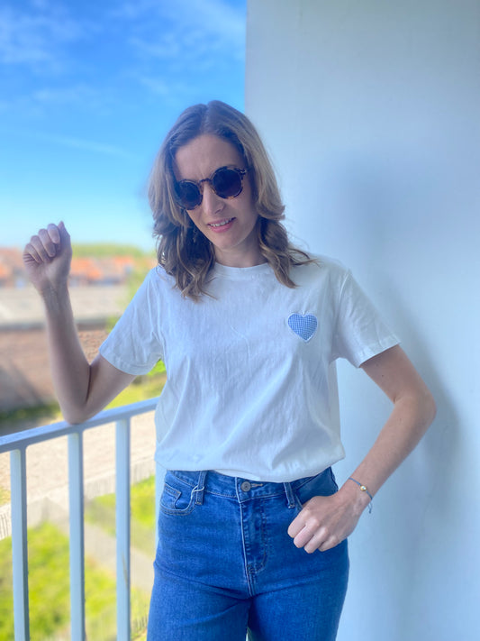 Tshirt Léo blanc coeur vichy
