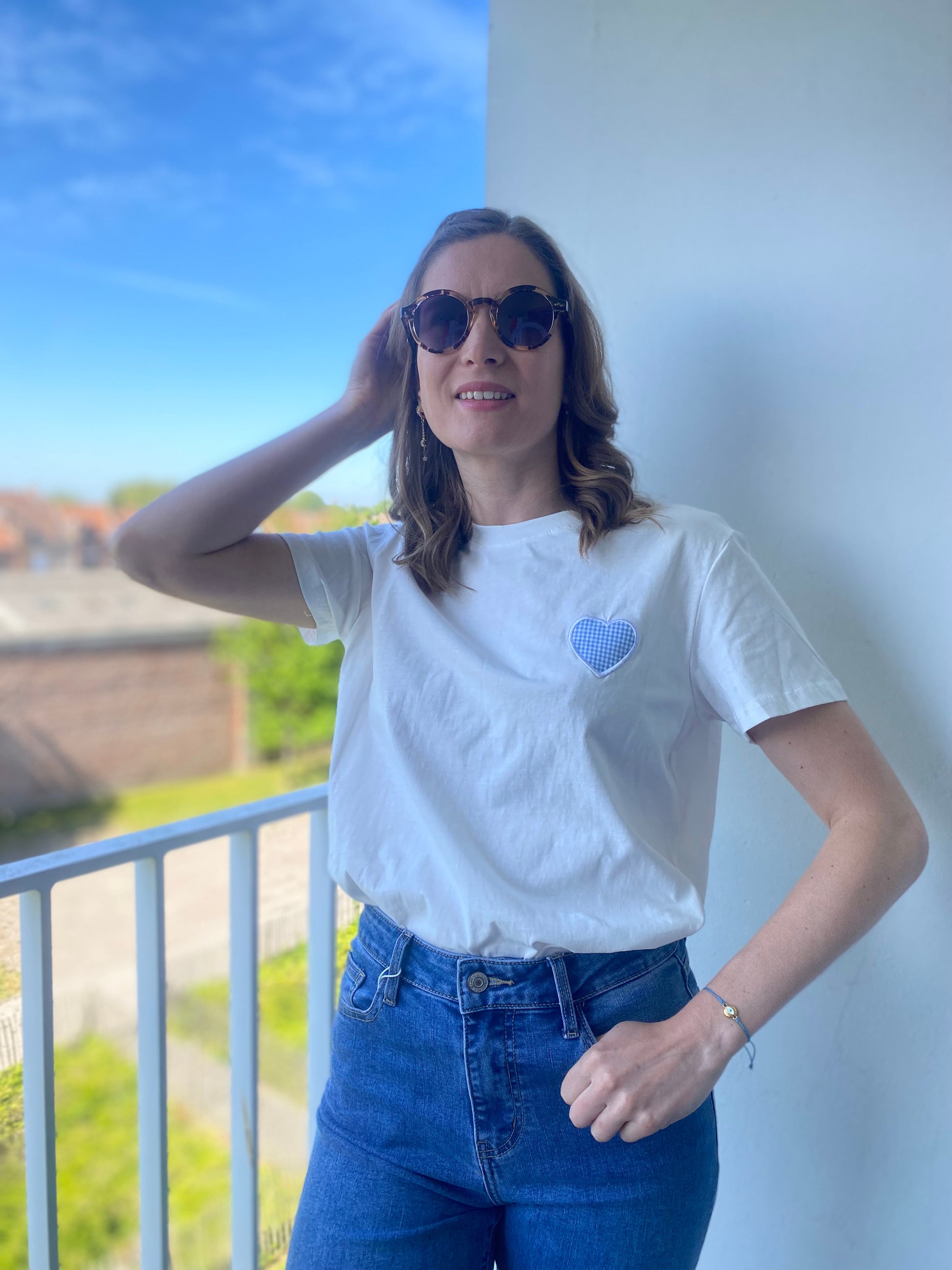 Tshirt Léo blanc coeur vichy - Margothe