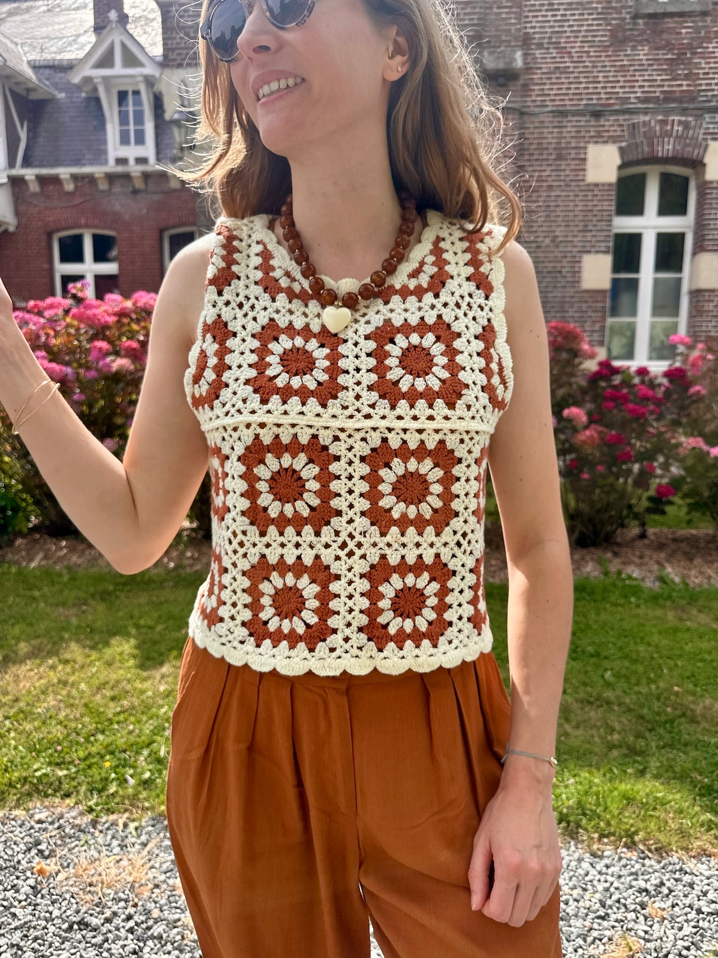 Top crochet Renato marron