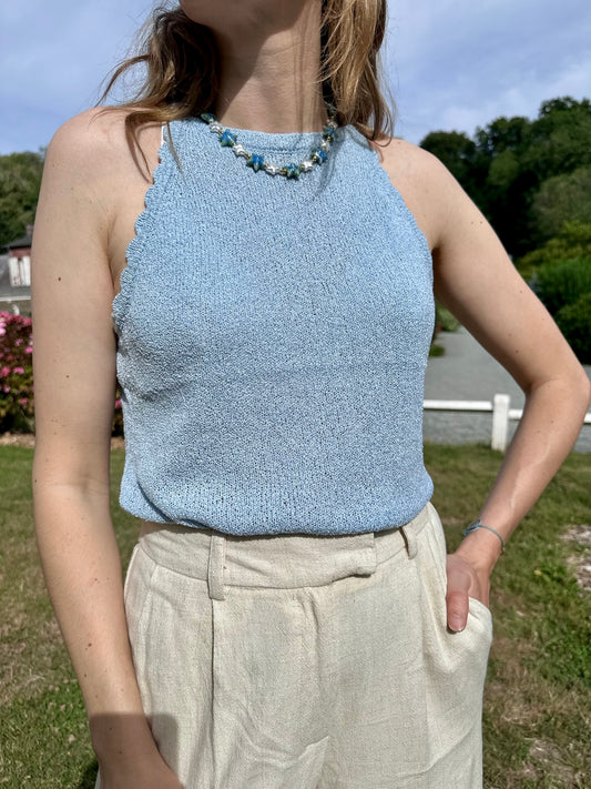 Top Elio bleu en maille légère