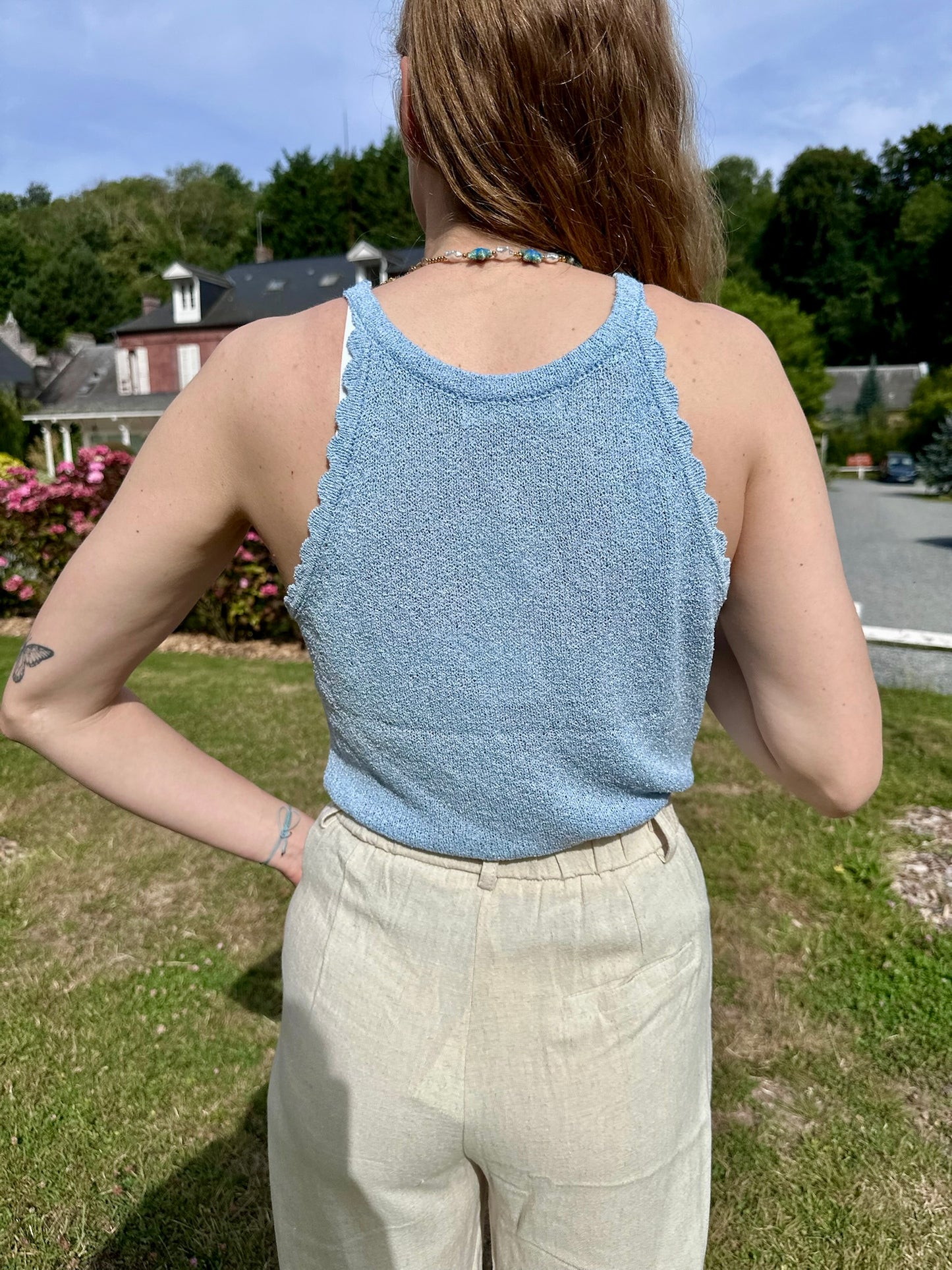 Top Elio bleu en maille légère
