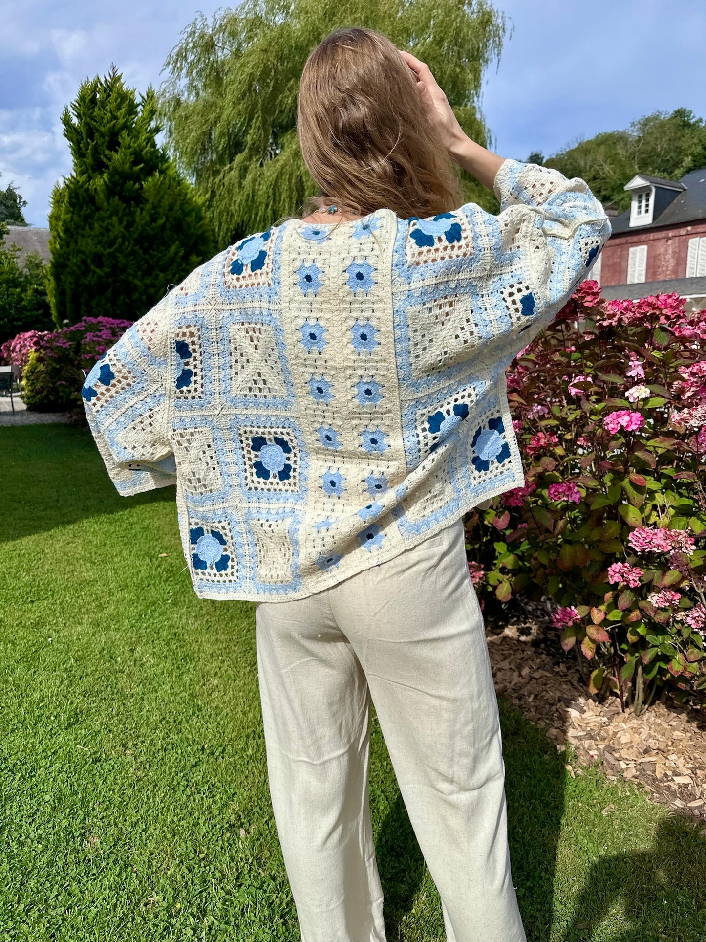 Gilet crochet Dino bleu