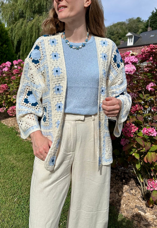 Gilet crochet Dino bleu