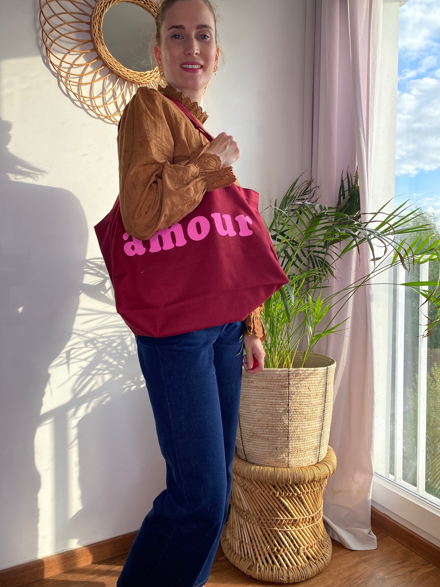 Tote Bag Amour bordeaux