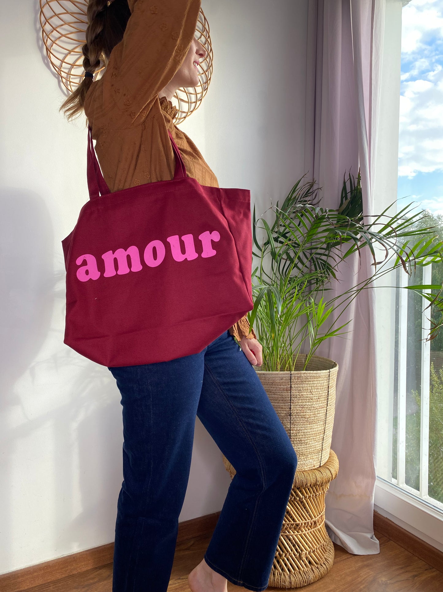 Tote Bag Amour bordeaux