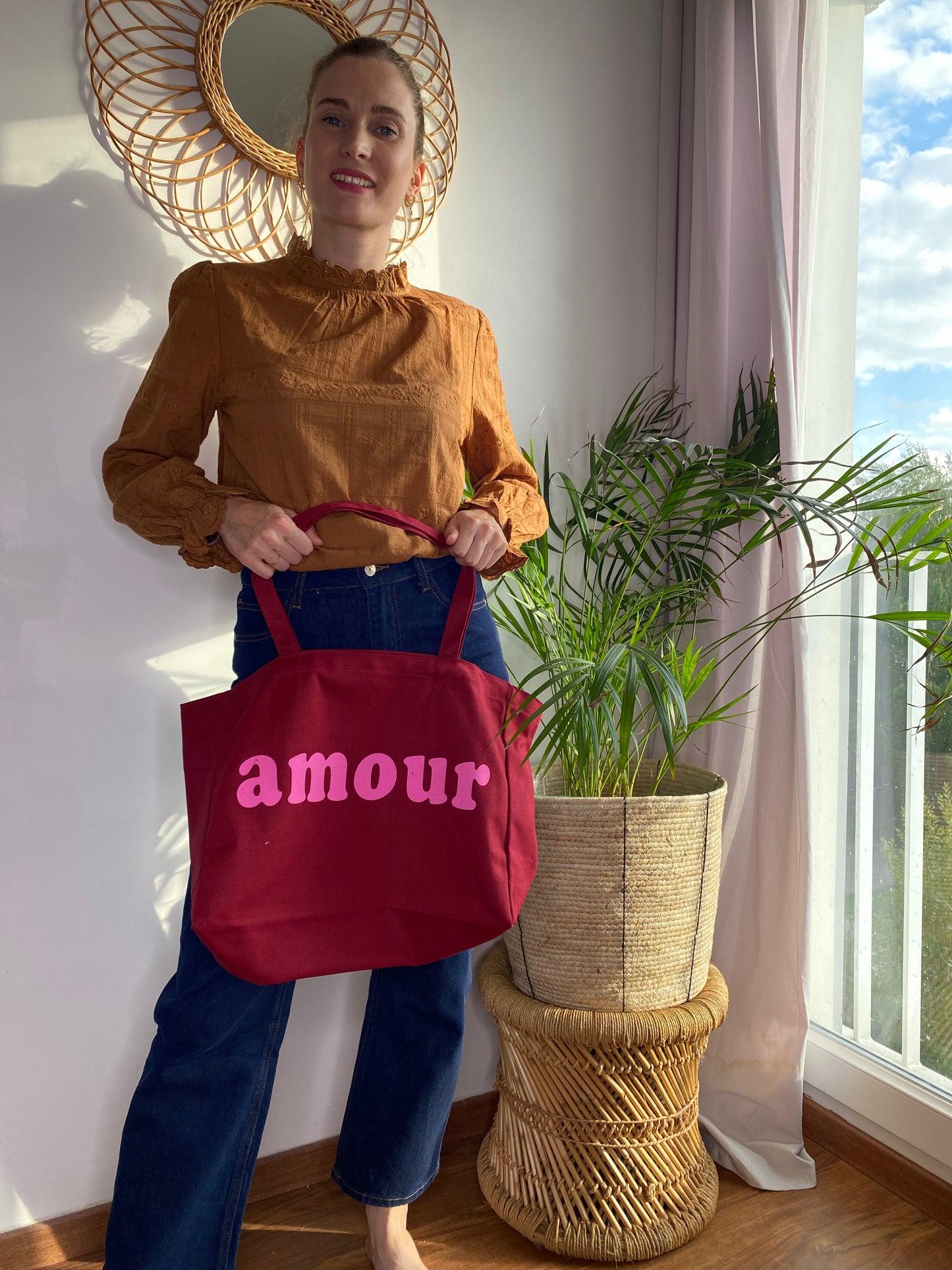 Tote Bag Amour bordeaux