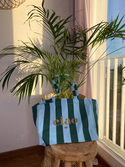 Tote Bag Amour rayé bleu - Margothe