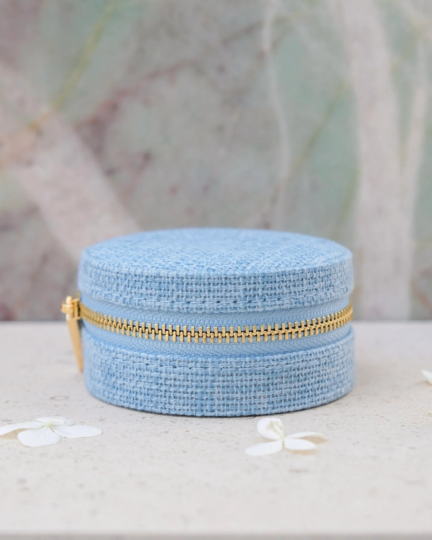 Boîte à bijoux de voyage Yvonne effet lin bleu - Margothe