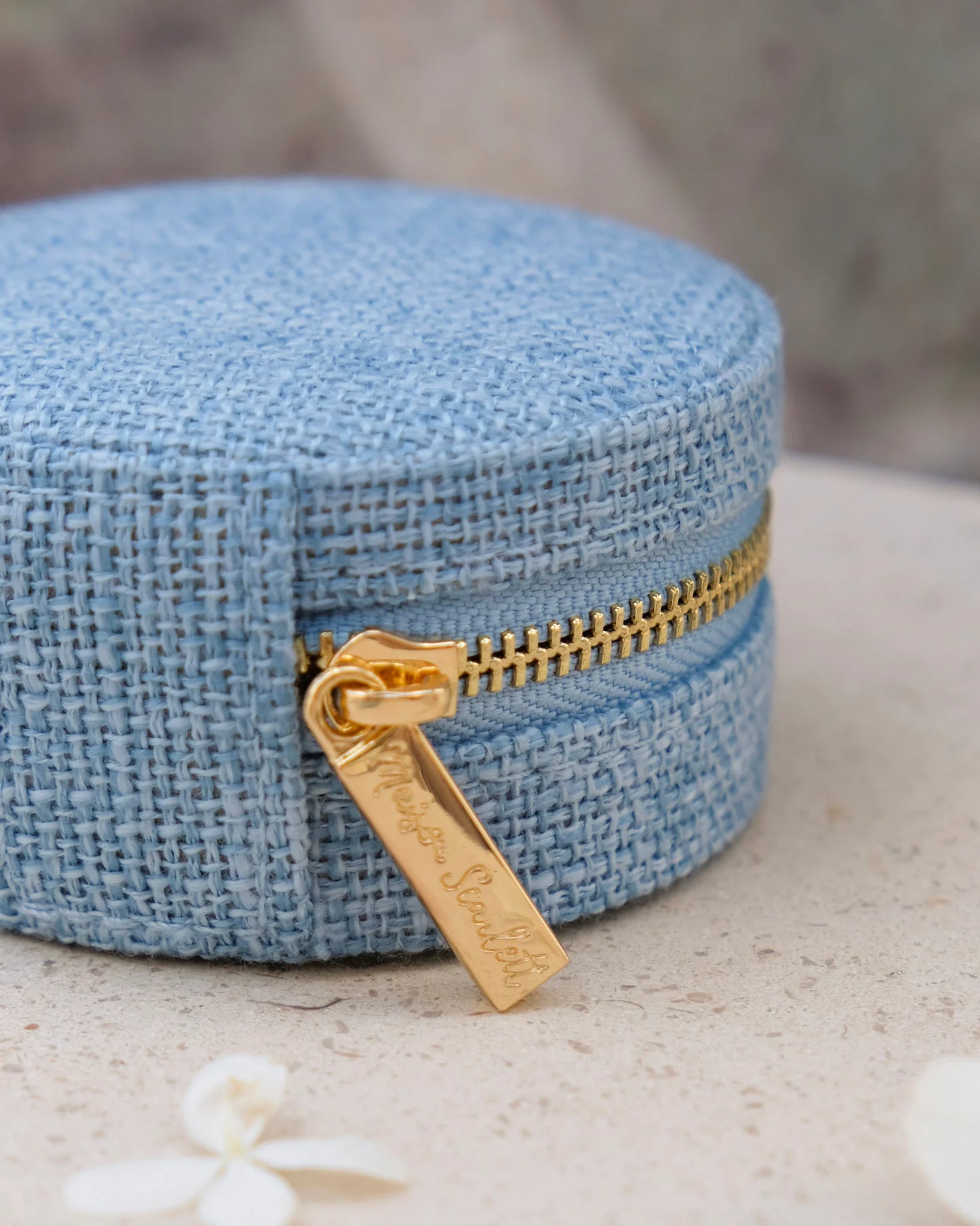 Boîte à bijoux de voyage Yvonne effet lin bleu - Margothe