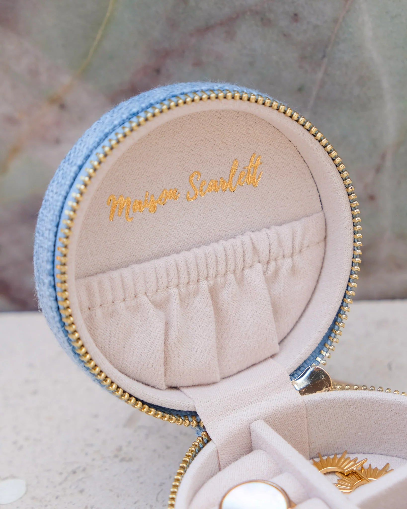 Boîte à bijoux de voyage Yvonne effet lin bleu - Margothe