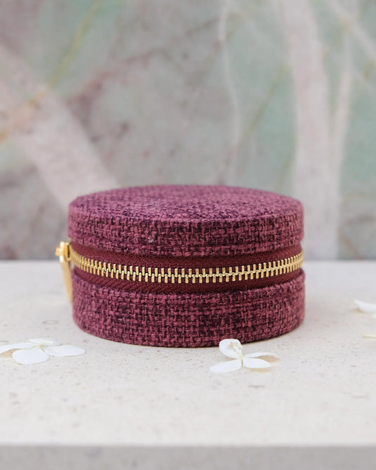 Boîte à bijoux de voyage Yvonne effet lin bordeaux - Margothe