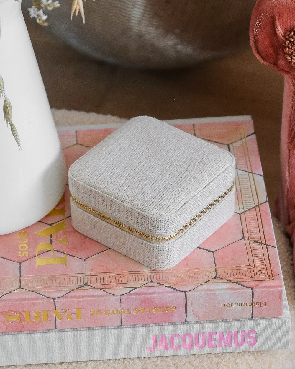 Boîte à bijoux de voyage Corinne effet lin beige - Margothe