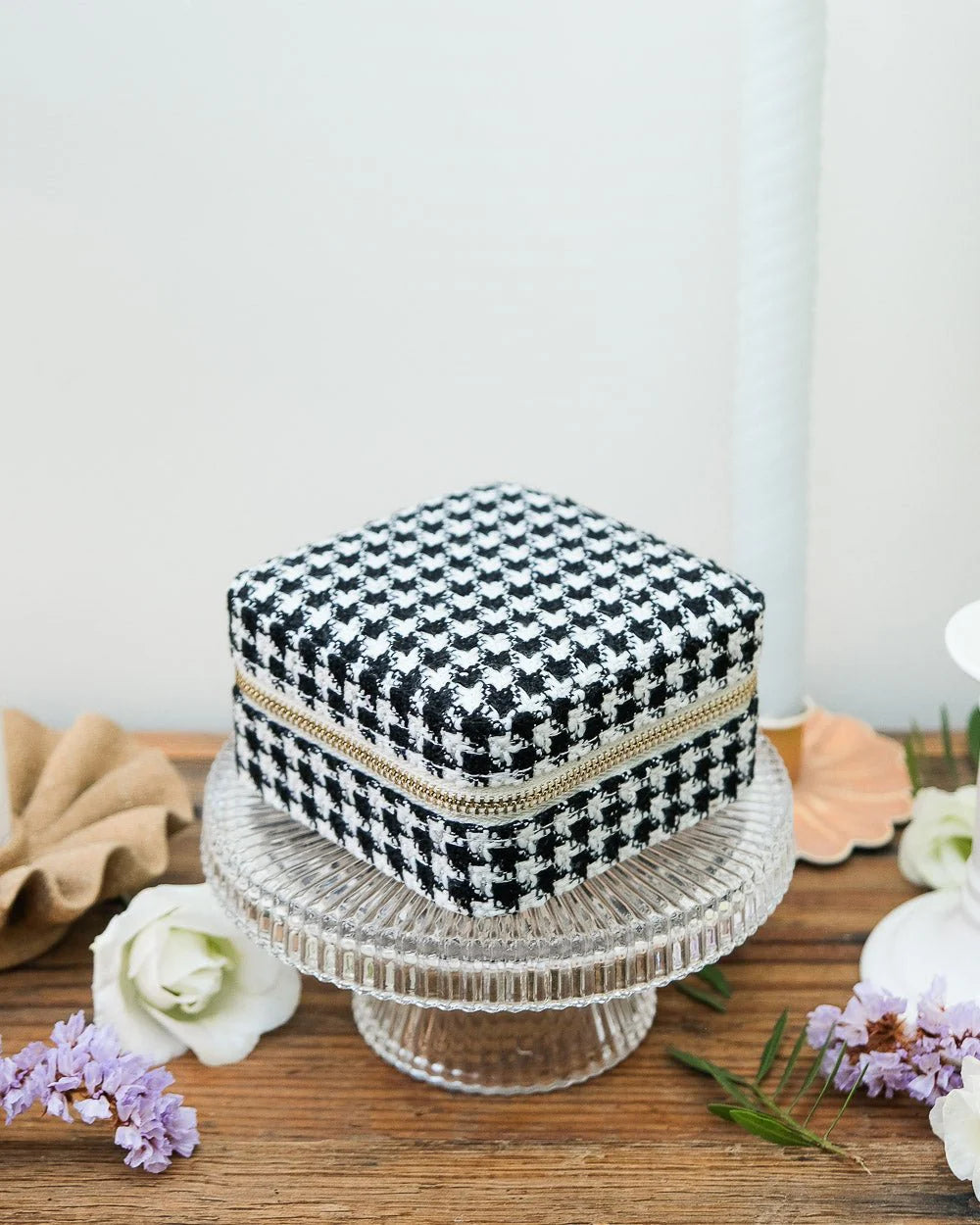 Boîte à bijoux de voyage Corinne en pied-de-poule noir - Margothe