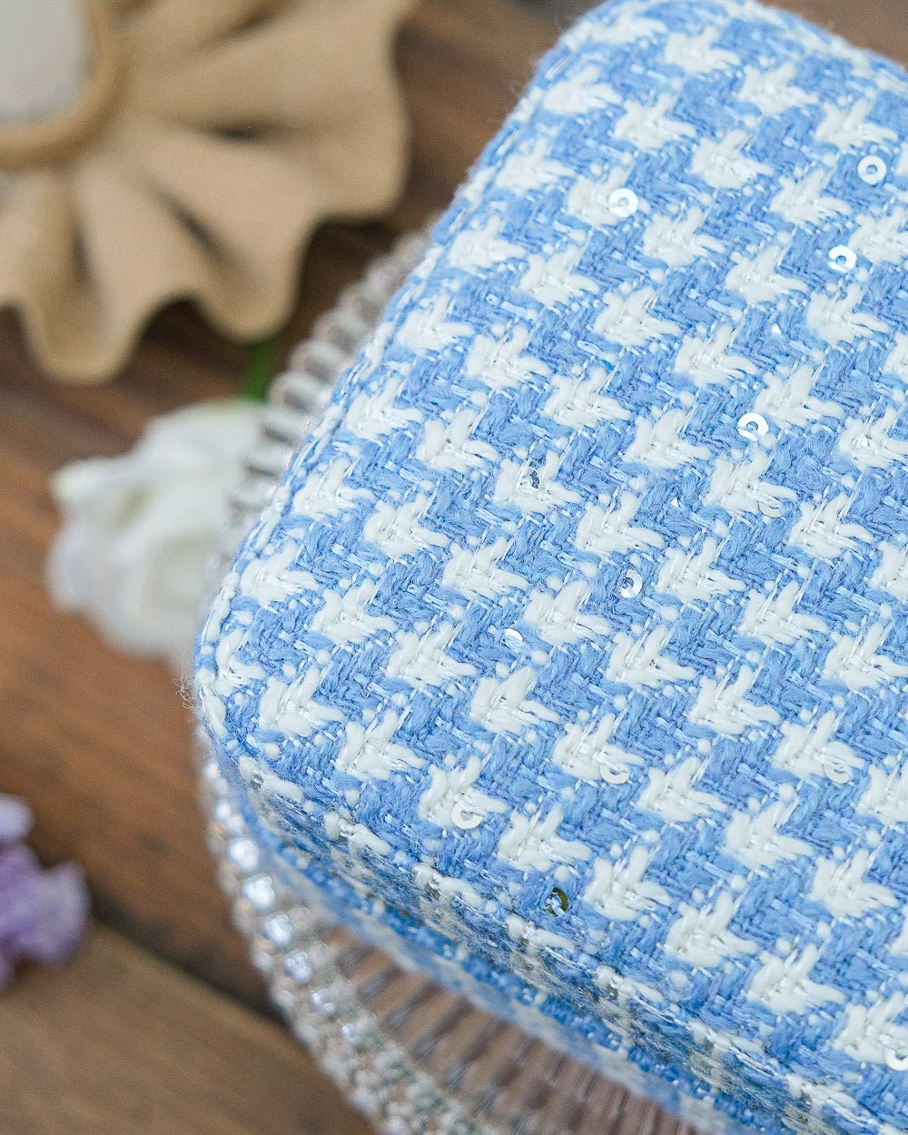 Boîte à bijoux de voyage Corinne en pied-de-poule bleu - Margothe