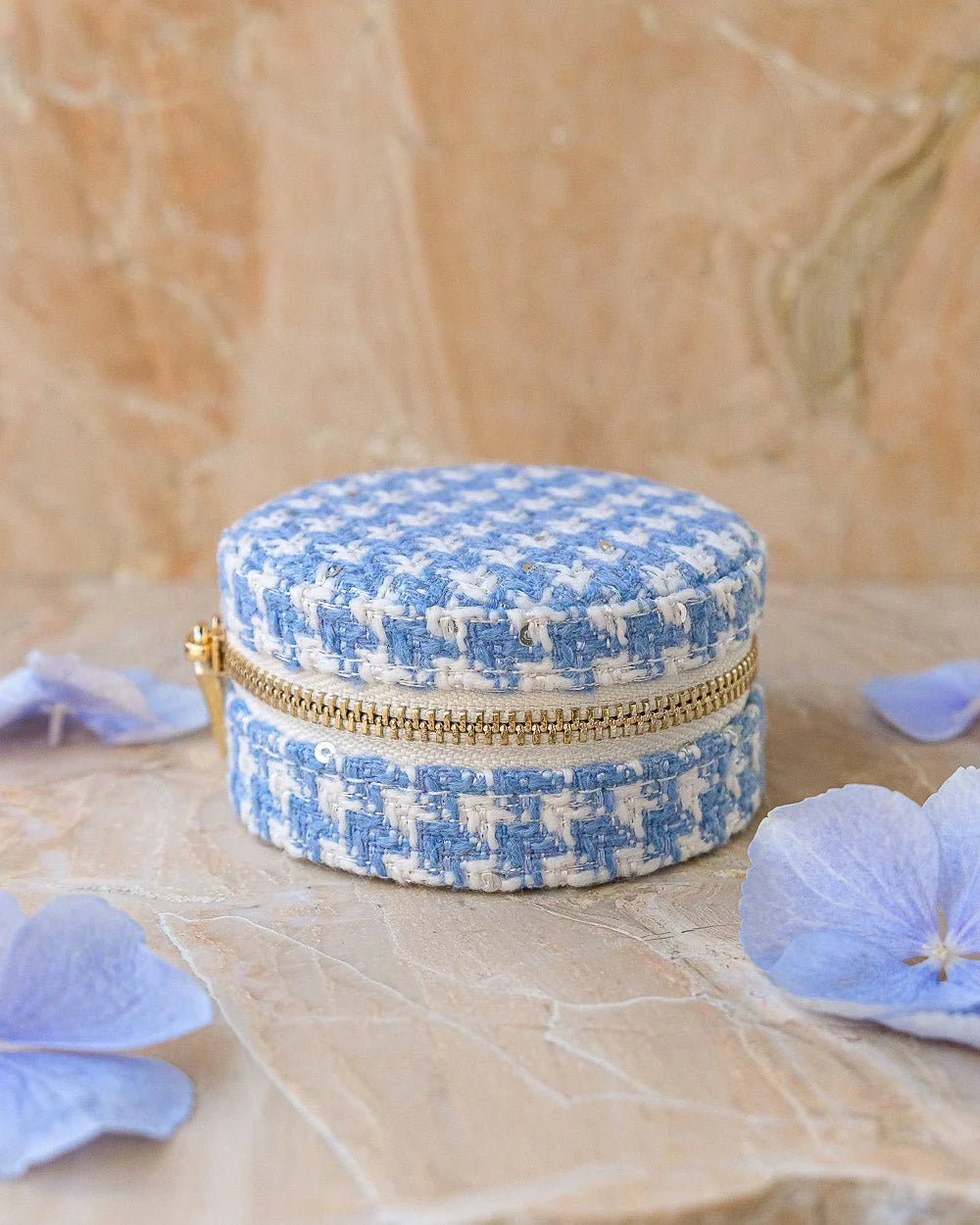Boîte à bijoux de voyage Yvonne en pied-de-poule bleu - Margothe