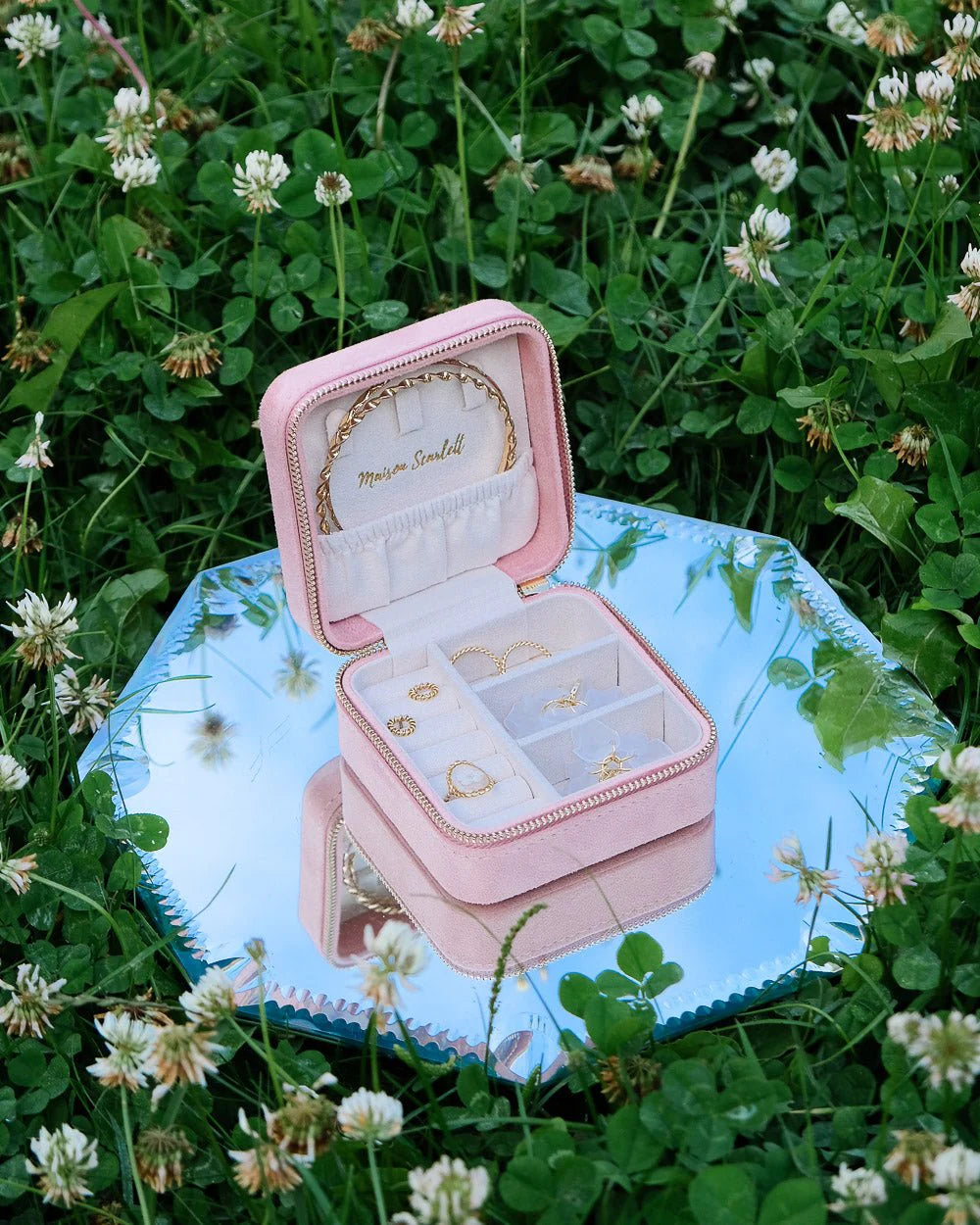 Boîte à bijoux de voyage Corinne velours rose