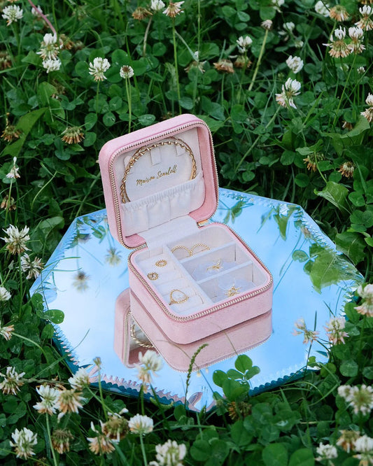 Boîte à bijoux de voyage Corinne velours rose