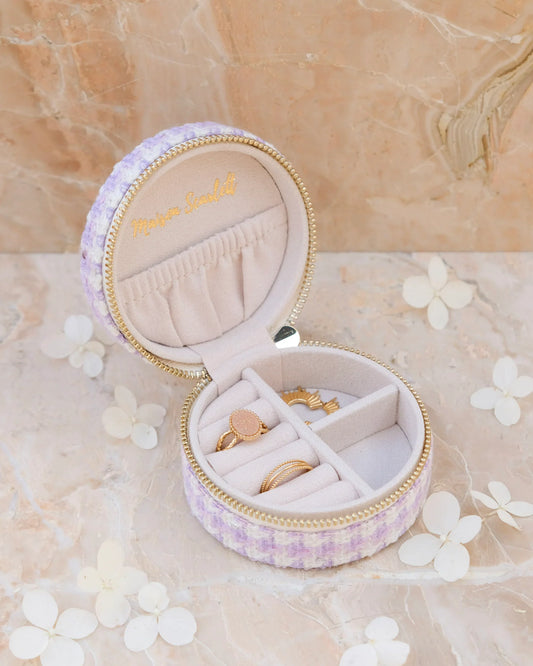 Boîte à bijoux de voyage Yvonne en pied-de-poule mauve - Margothe