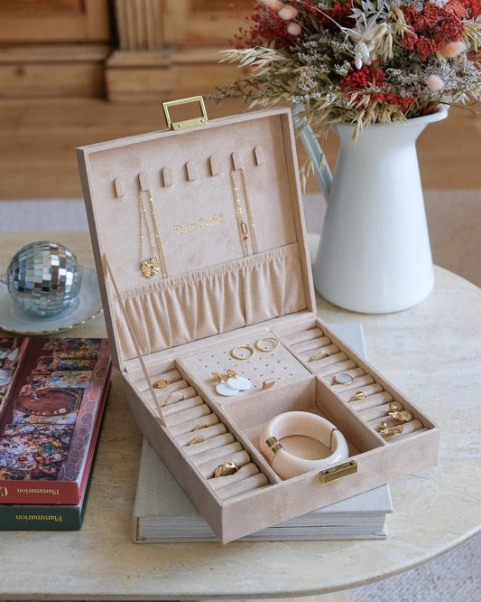 Boîte à bijoux Anne effet velours beige