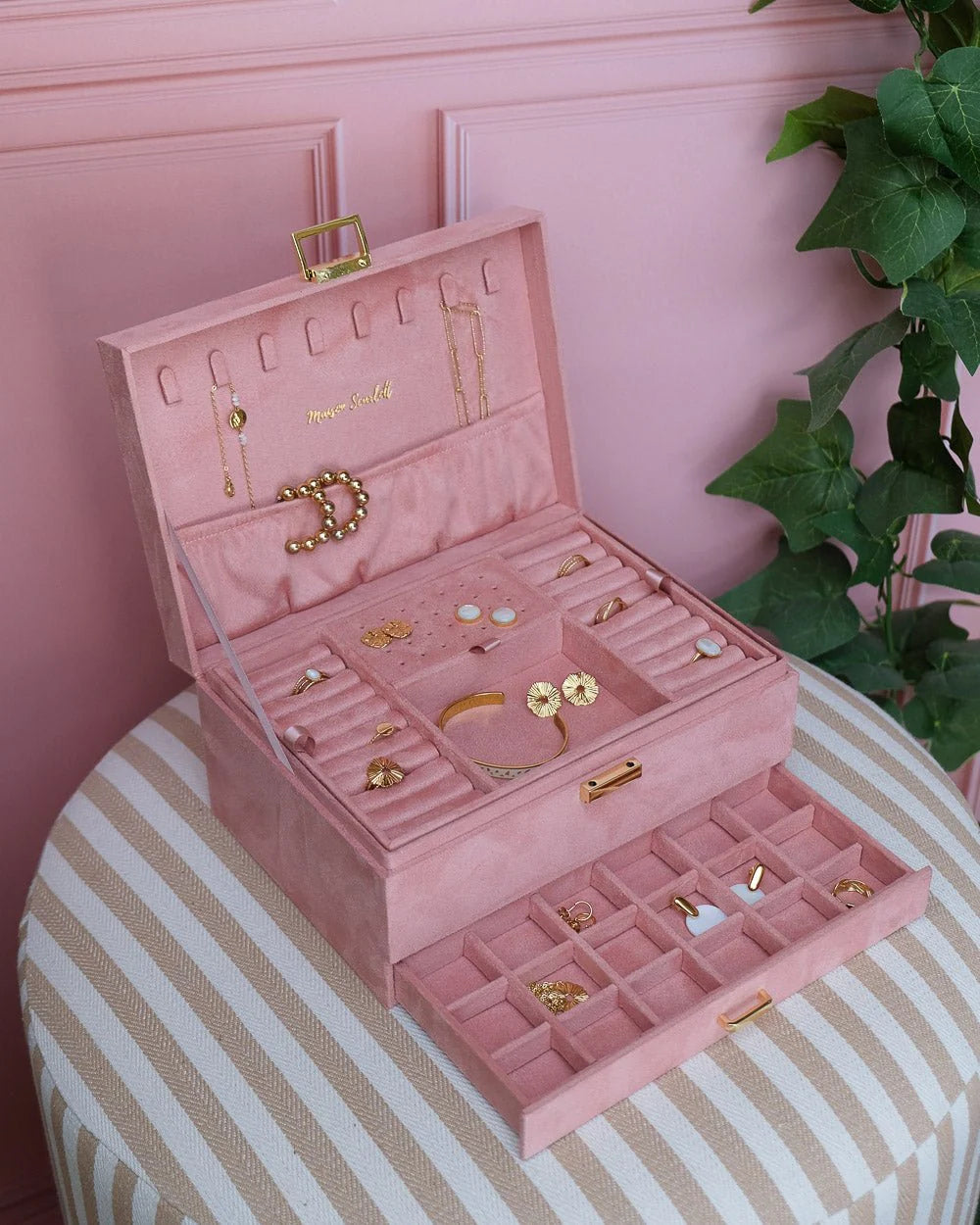 Boîte à bijoux Denise velours rose