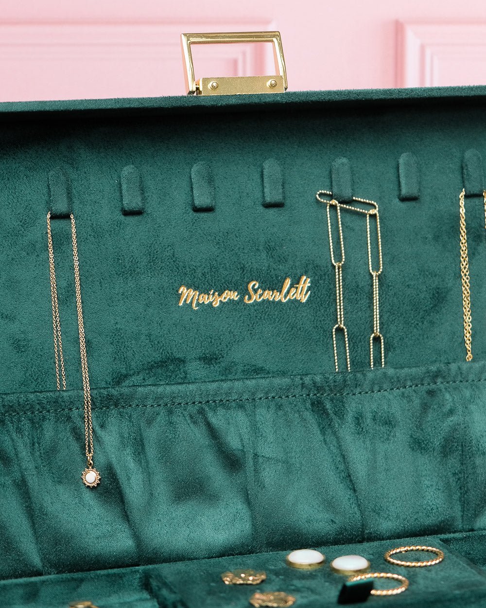 Boîte à bijoux Denise en velours vert