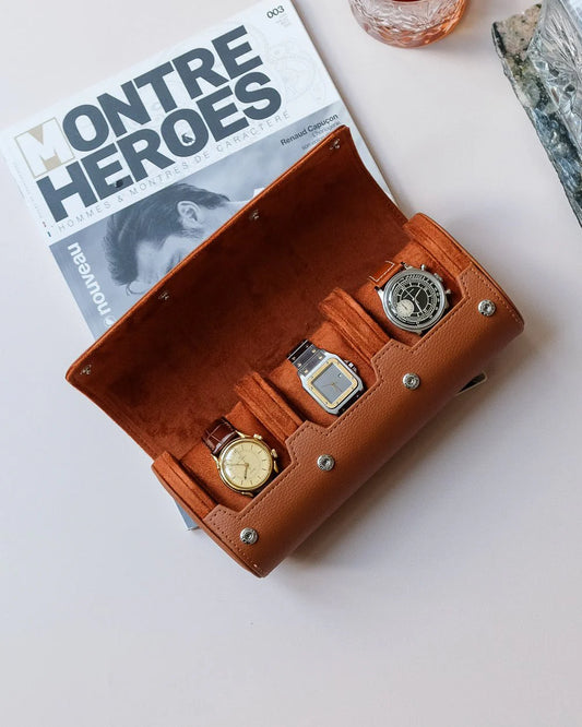 Boîte à montres de voyage James 3 emplacements camel